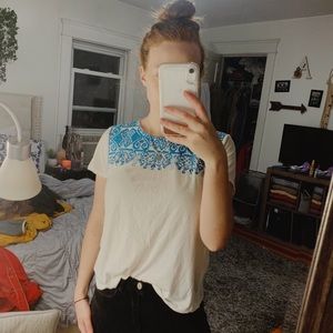 J Crew white and blue shirt